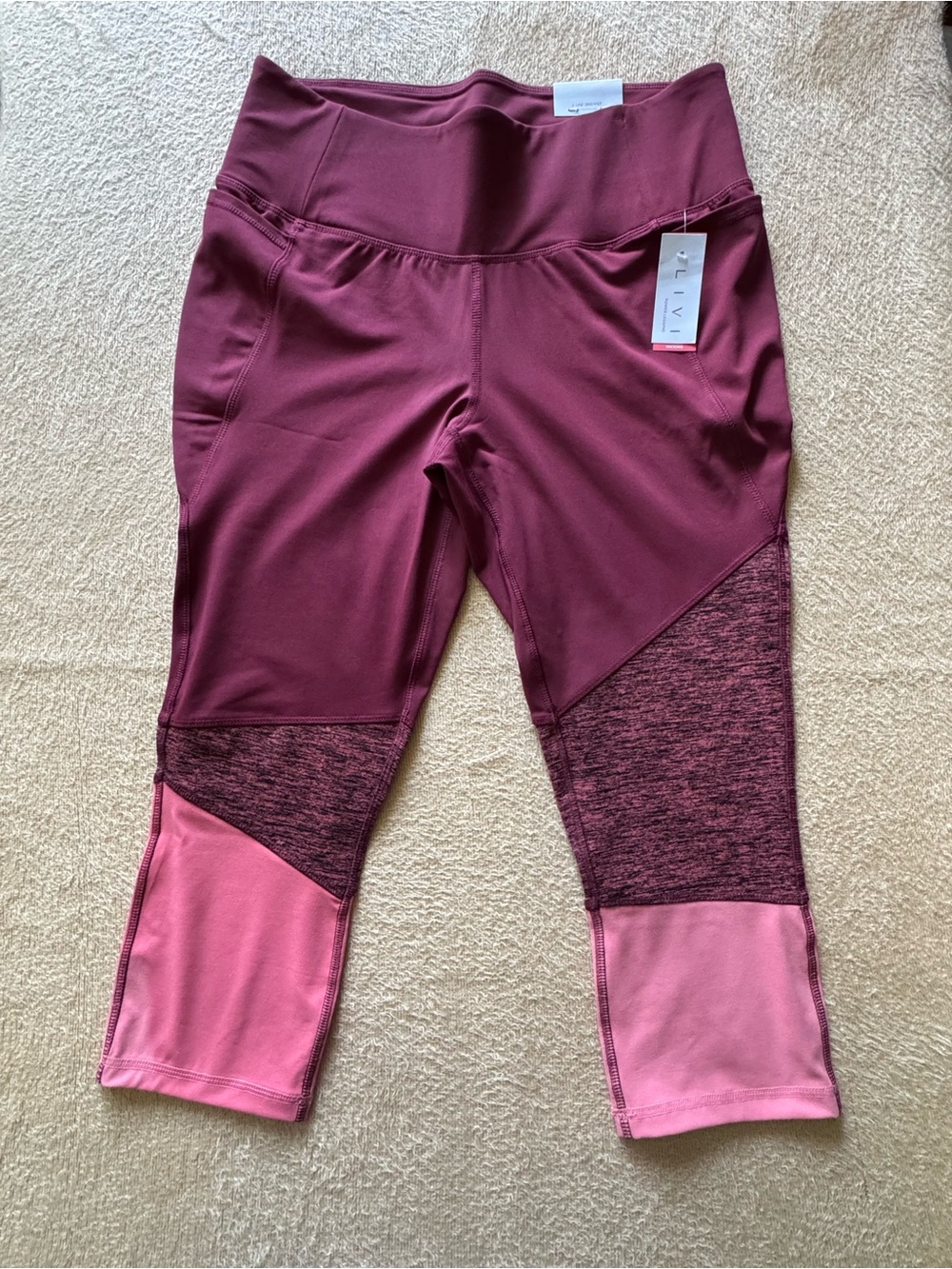 Lane Bryant Burgundy and Pink Colorblock Capri Leggings
